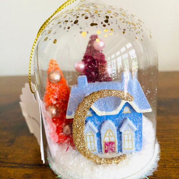 Anthropologie Festive Letter C Snow Globe Ornament Village House and Trees New - Picture 2 of 5